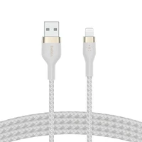 Belkin BoostCharge Pro Flex Braided USB A to Lightning Cable 2M/6.6FT - MFi Certified 20W Power Delivery iPhone Charger Cord - Apple Charger USB A Cable - Fast Charging - iPhone 14, iPhone 13 - White