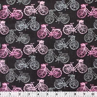 Fabric Creations Brown with Pink and Grey Bicycles Fat Quarter Pre-Cut Fabric - 18" x 21" / 45cm x 53cm, 18" x 21" / 45cm x 53cm