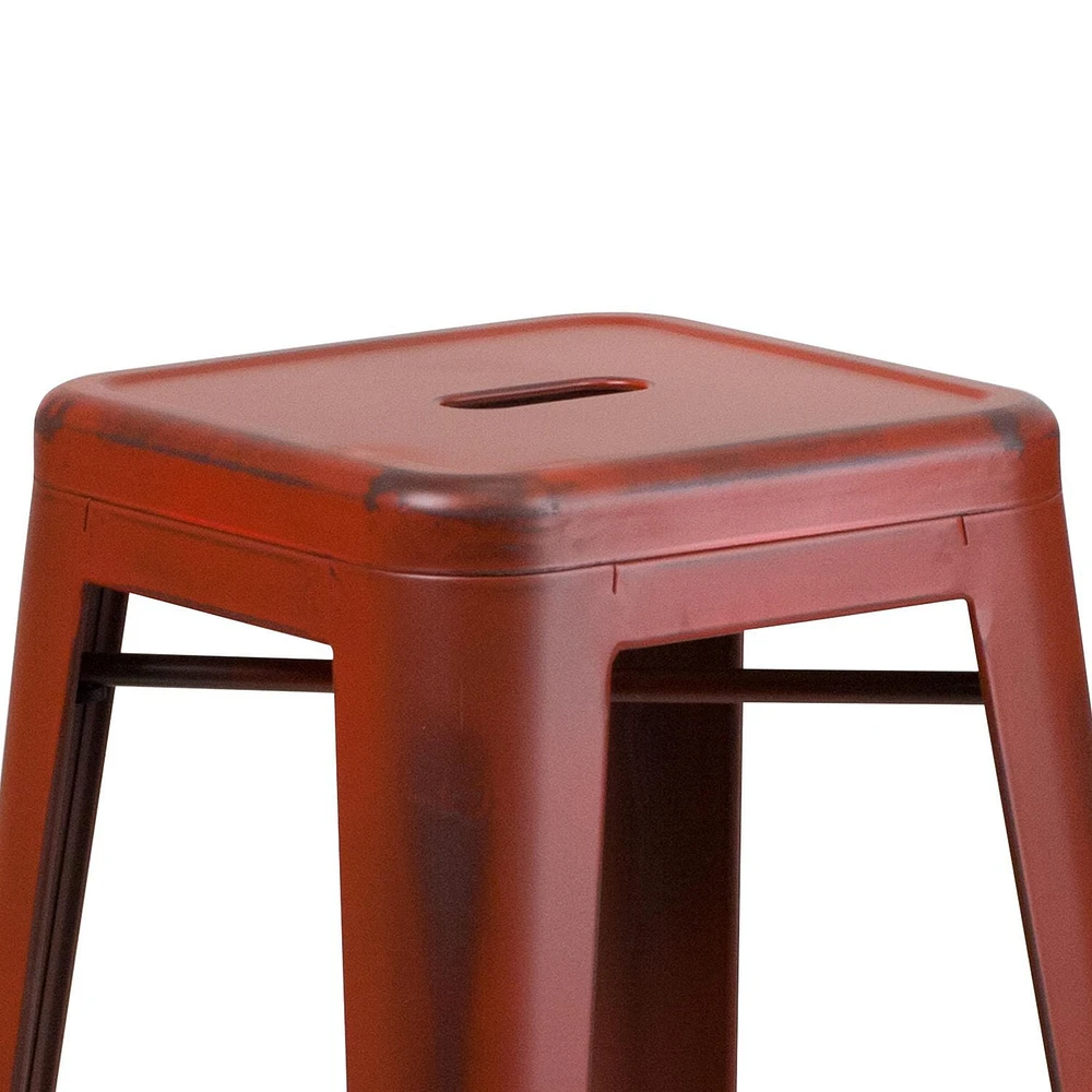 30'' High Backless Distressed Black Metal Indoor-Outdoor Barstool