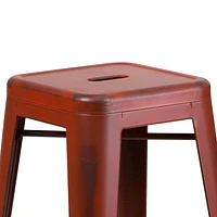 30'' High Backless Distressed Black Metal Indoor-Outdoor Barstool