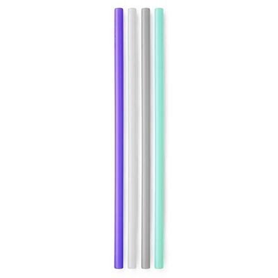 Pailles extra longues GoSili, paquet de 4 Mer/Brouillard/Givre/Violet
