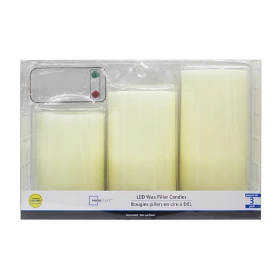 Mainstays Bougies piliers en cire à DEL avec télécommande, non parfumé,