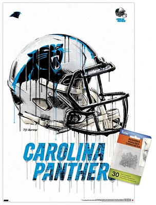 NFL Carolina Panthers - Drip Helmet 20 Wall Poster, 22.375" x 34" Framed
