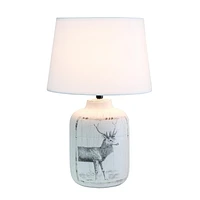 Simple Designs Rustic Deer Buck Nature Printed Ceramic Farmhouse Accent Table Lamp with Fabric Shade
