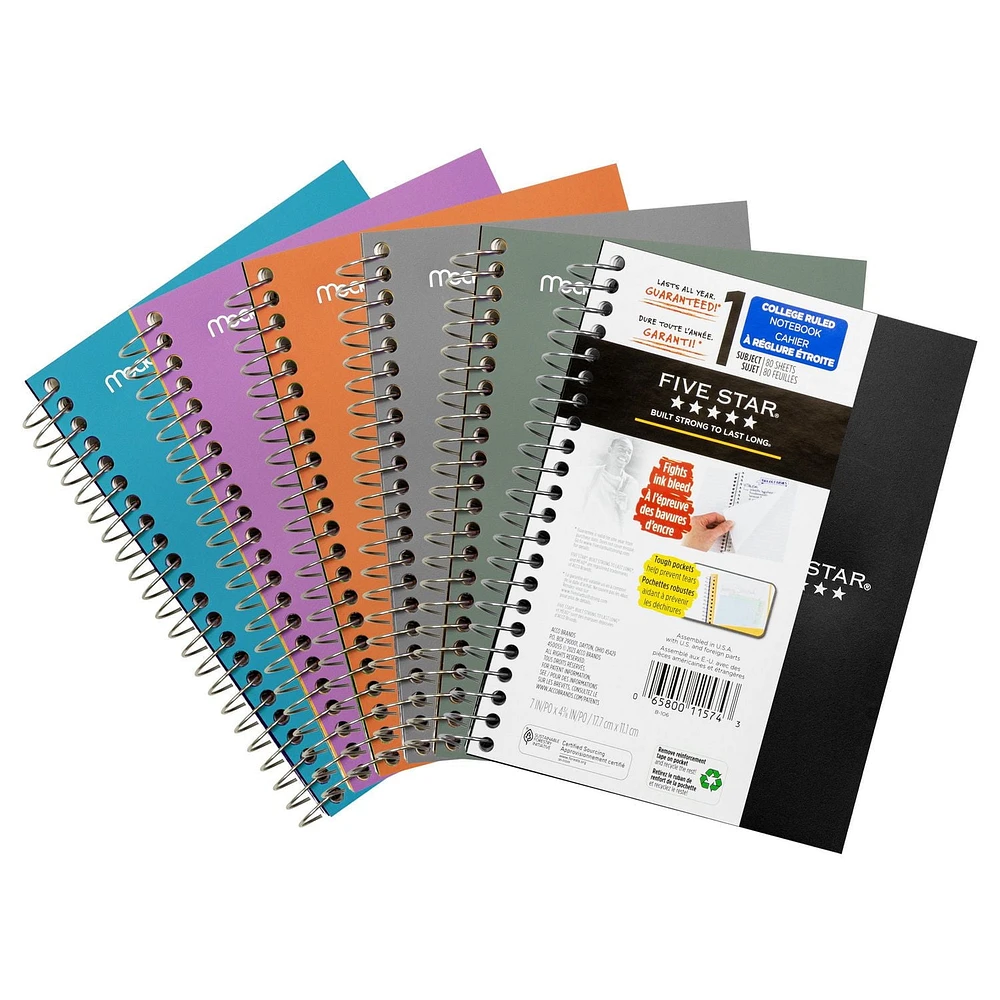 Cahier Five Star en poly, 5x7, 160 pages, asst. Cahier comp 5X7