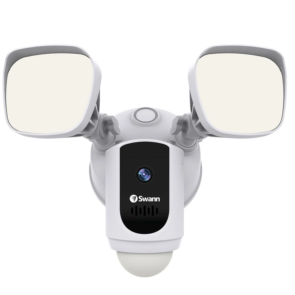Caméra de sécurité Floodlight Wi-Fi intelligent 1080p Swann avec compatibilité Amazon Alexa et Google Assistant - Blanc