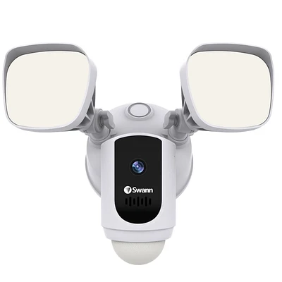 Caméra de sécurité Floodlight Wi-Fi intelligent 1080p Swann avec compatibilité Amazon Alexa et Google Assistant - Blanc
