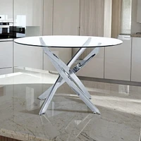 TABLE STAR EN VERRE RONDE avec plateau en verre trempé et acier inoxydable poli en chrome