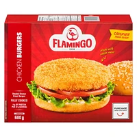 Chicken Breast Burgers Breaded and fully cooked, Flamingo, Chicken Breast Burgers Breaded and fully cooked,  680 g 11g meat protein