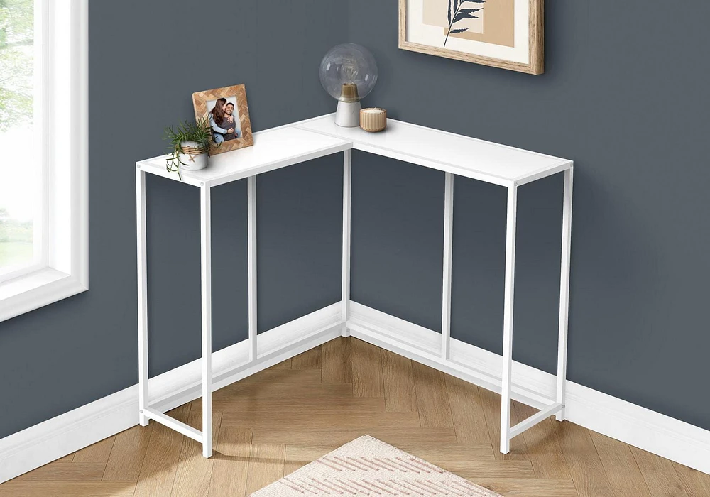 Monarch Specialties Table D'appoint, Console, Entrée, Étroit, Coin, Salon, Chambre À Coucher, Métal, Stratifié, Blanc, Contemporain, Moderne