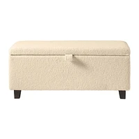 Pouf de rangement Corliving Liya Cream Boucle, banc de rangement moderne rembourré pour bout de lit, banc Sherpa crème, pour salon, entrée, chambre à coucher