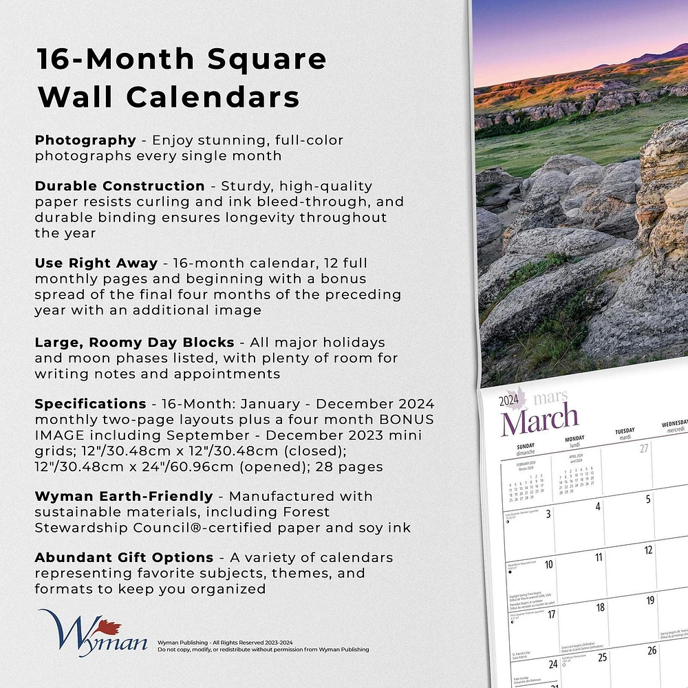 Wyman Publishing L'Alberta 2024 30.48x60.96 CM Mur Carré Calendrier, 9781525611322
