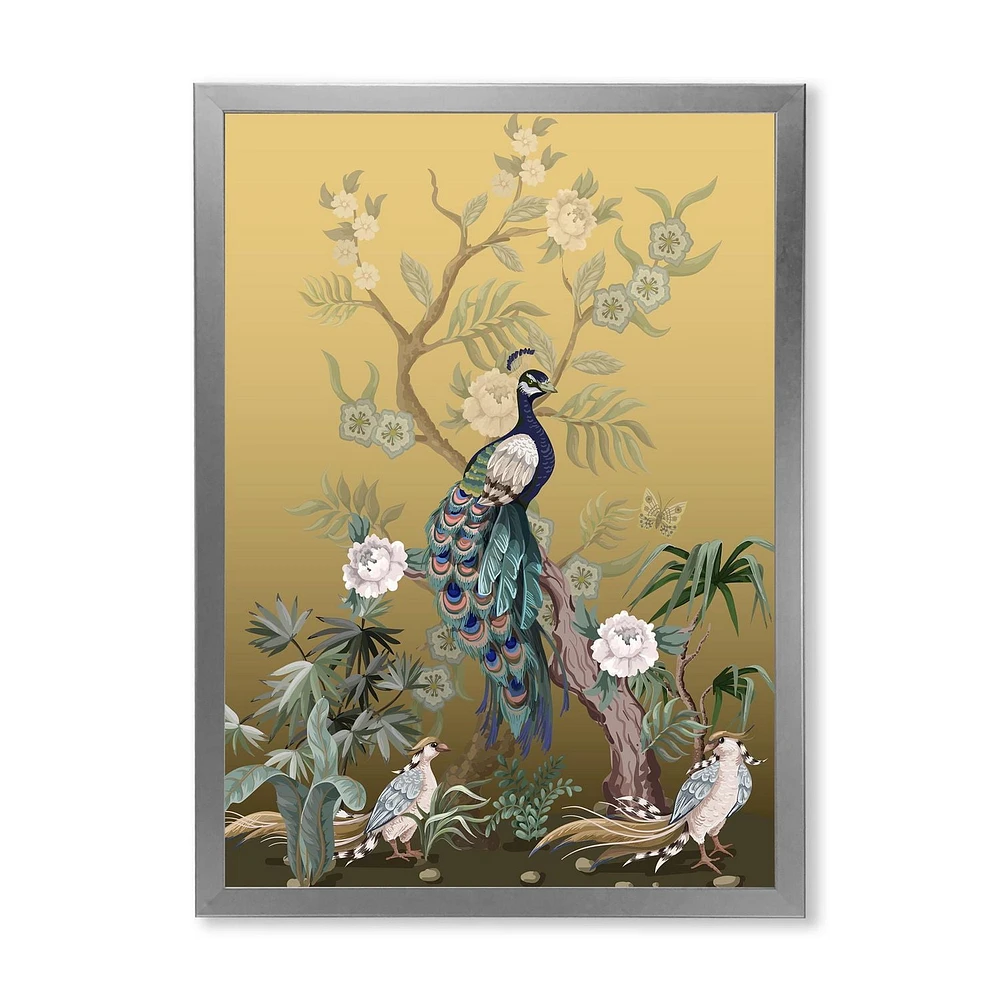 Designart Chinoiserie With Birds and Peonies VI Framed Wall Art