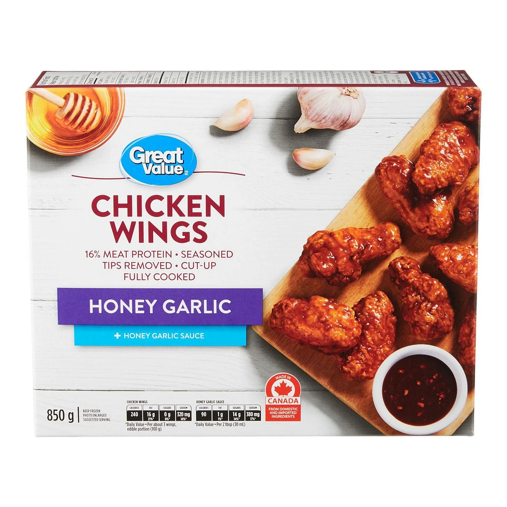 Ailes de poulet surgelées Great Value miel et ail 850 g