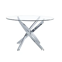 TABLE STAR EN VERRE RONDE avec plateau en verre trempé et acier inoxydable poli en chrome