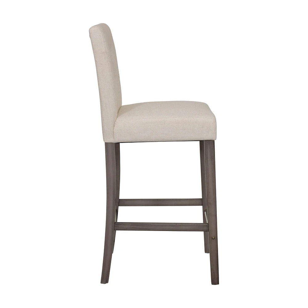 Tabourets de bar rembourrés en tissu CorLiving Leila avec pieds en bois - Tabouret de bar avec dossier capitonné, chaise de bar haute parfaite pour la cuisine ou le bar