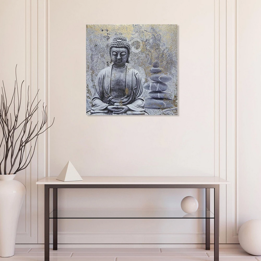 Toile À Imprimé En Feuille Art Mural Méditant Bouddha