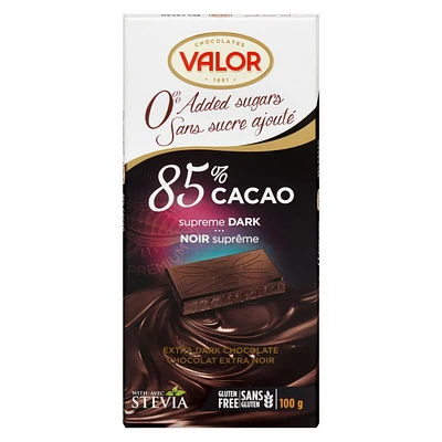 Chocolat Valor 85% Cacao Sans Sucre Ajouté 100g
