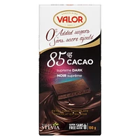 Chocolat Valor 85% Cacao Sans Sucre Ajouté 100g