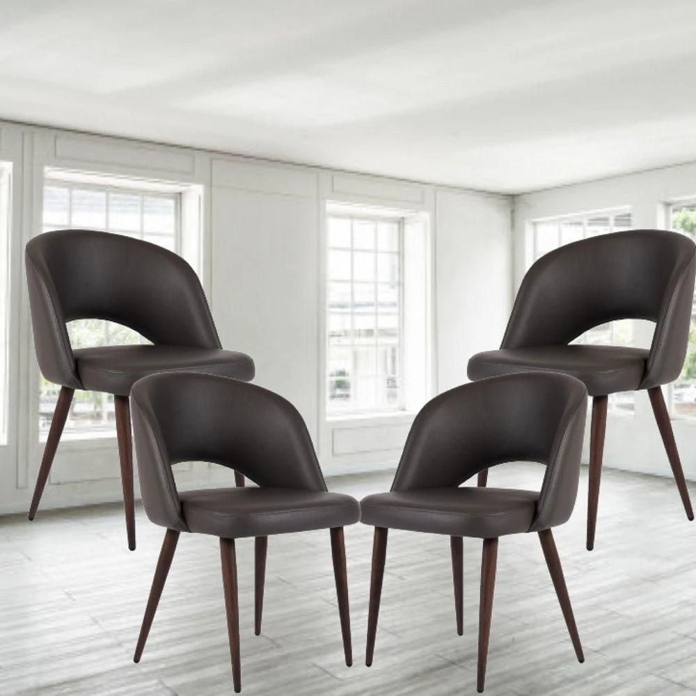 Chaise de salle à manger de direction en bois avec rembourrage en cuir (Ensemble de 4)
