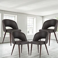 Chaise de salle à manger de direction en bois avec rembourrage en cuir (Ensemble de 4)
