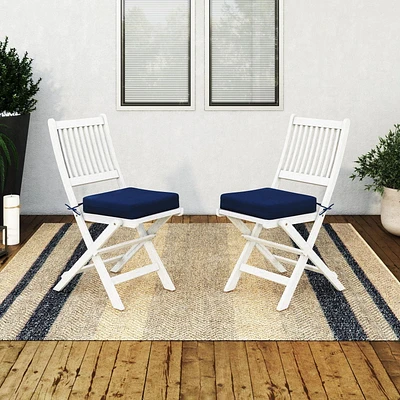 CorLiving Miramar Solid Hardwood Outdoor Portable Folding Dining Chairs with Seat Cushions - Set of 2