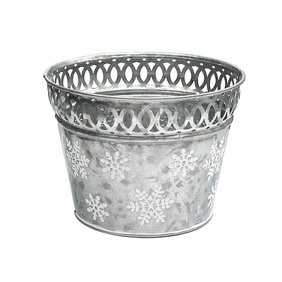 Round Galvanisées Jardinière Avec Flocon De Neige