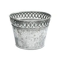 Round Galvanisées Jardinière Avec Flocon De Neige