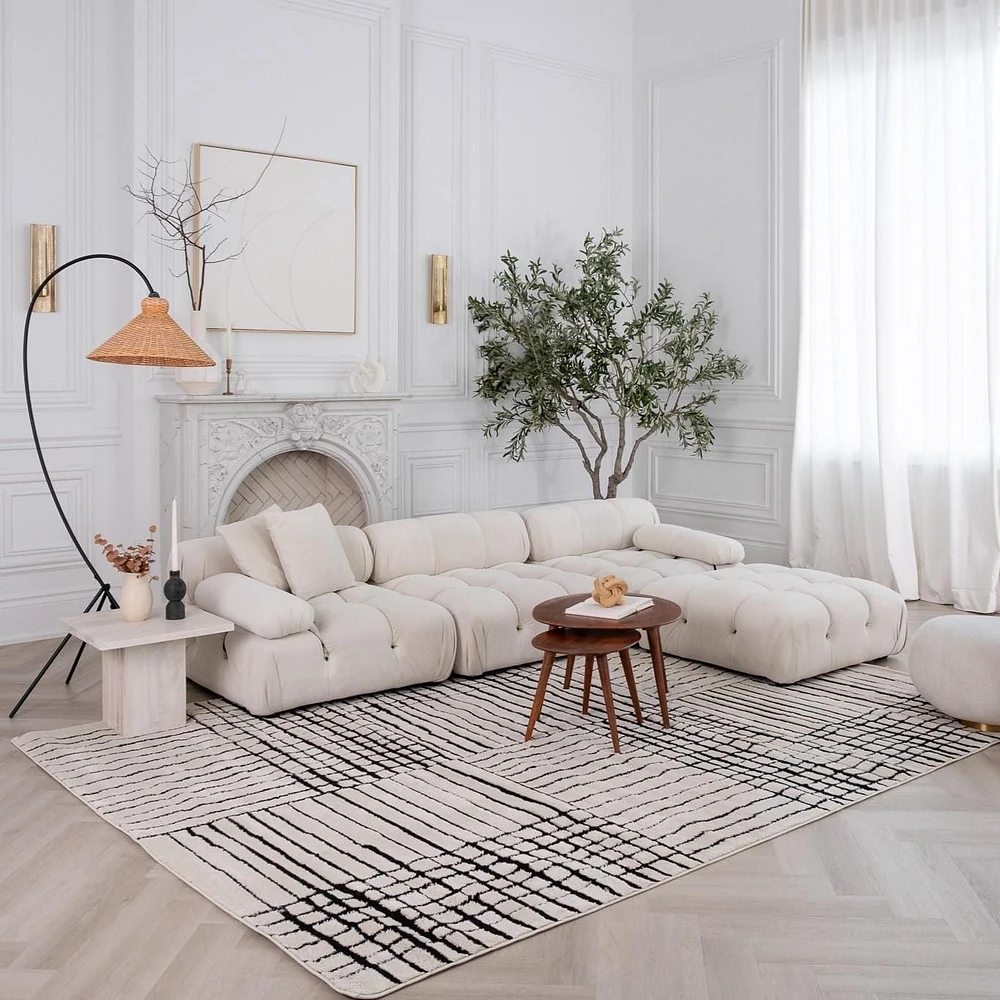 Tapis d'interieur abstrait Rug Branch Domus, crème noir, moderne - Salon, chambre, salle a manger et cuisine