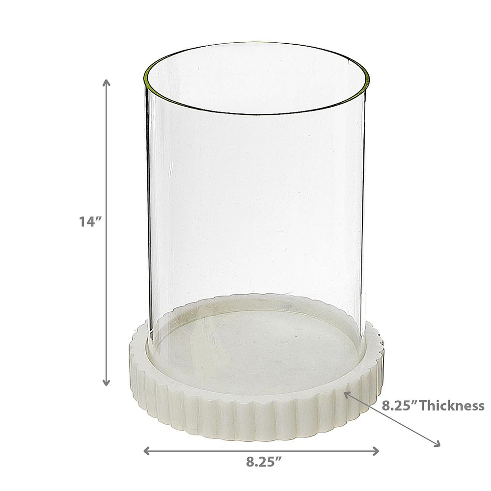 Bougeoir En Verre Avec Base En Marbre Blanc