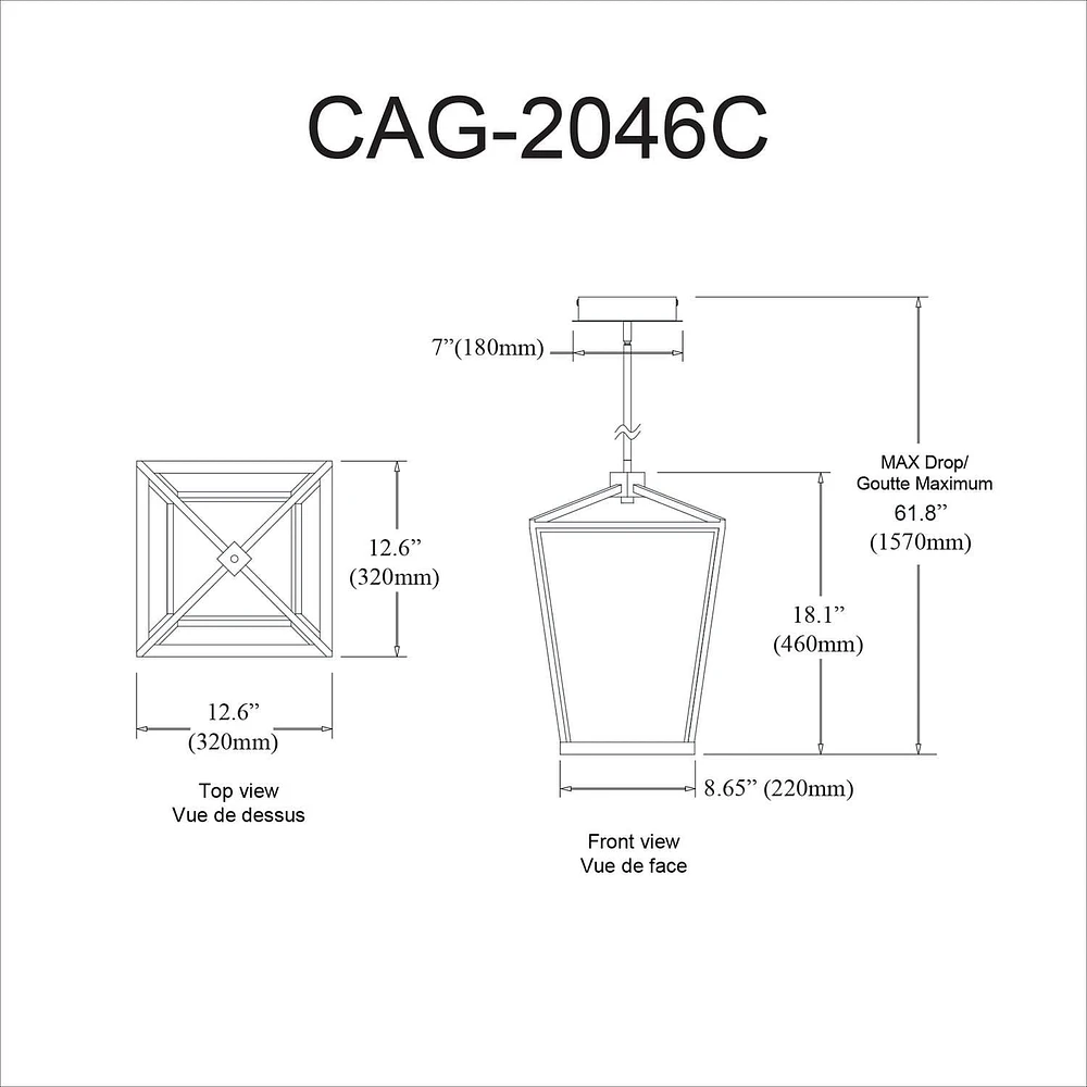 Lustre Dainolite CAG-2046C-MB noir mat