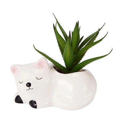 SUCCULENT ARTIFICIEL DANS UN POT EN FORME DE CHAT