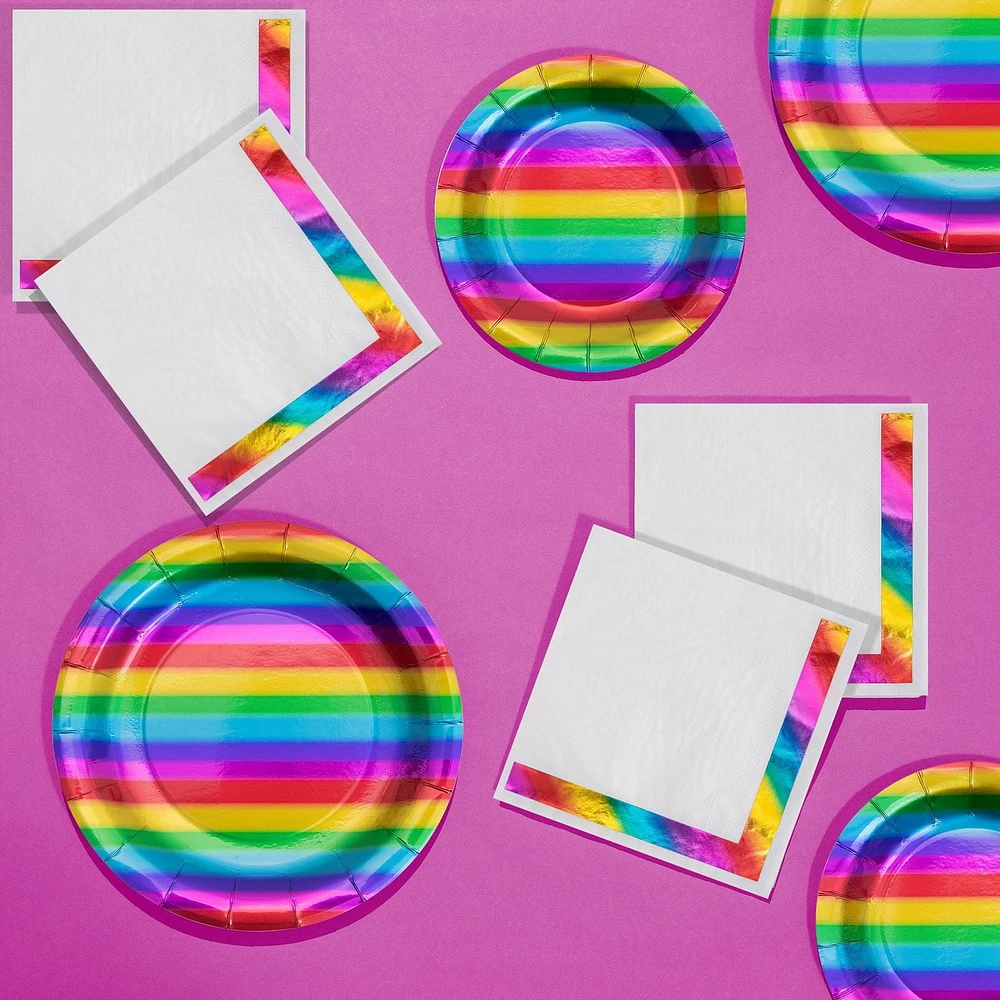 Kit d'assiettes en papier et de serviettes en papier d’aluminium couleurs arc-en-ciel Kit de fête en papier couleurs arc-en-ciel