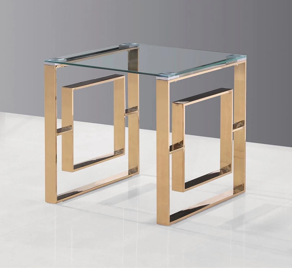 TABLE D'APPOINT LIVYA K-LIVING AVEC PLATEAU EN VERRE TRANSPARENT ET BASE EN ACIER INOXYDABLE POLI OR
