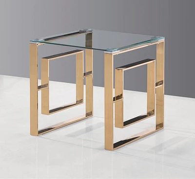 TABLE D'APPOINT LIVYA K-LIVING AVEC PLATEAU EN VERRE TRANSPARENT ET BASE EN ACIER INOXYDABLE POLI OR