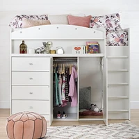 South Shore, Tiara collection, Loft Bed with Desk Pure White