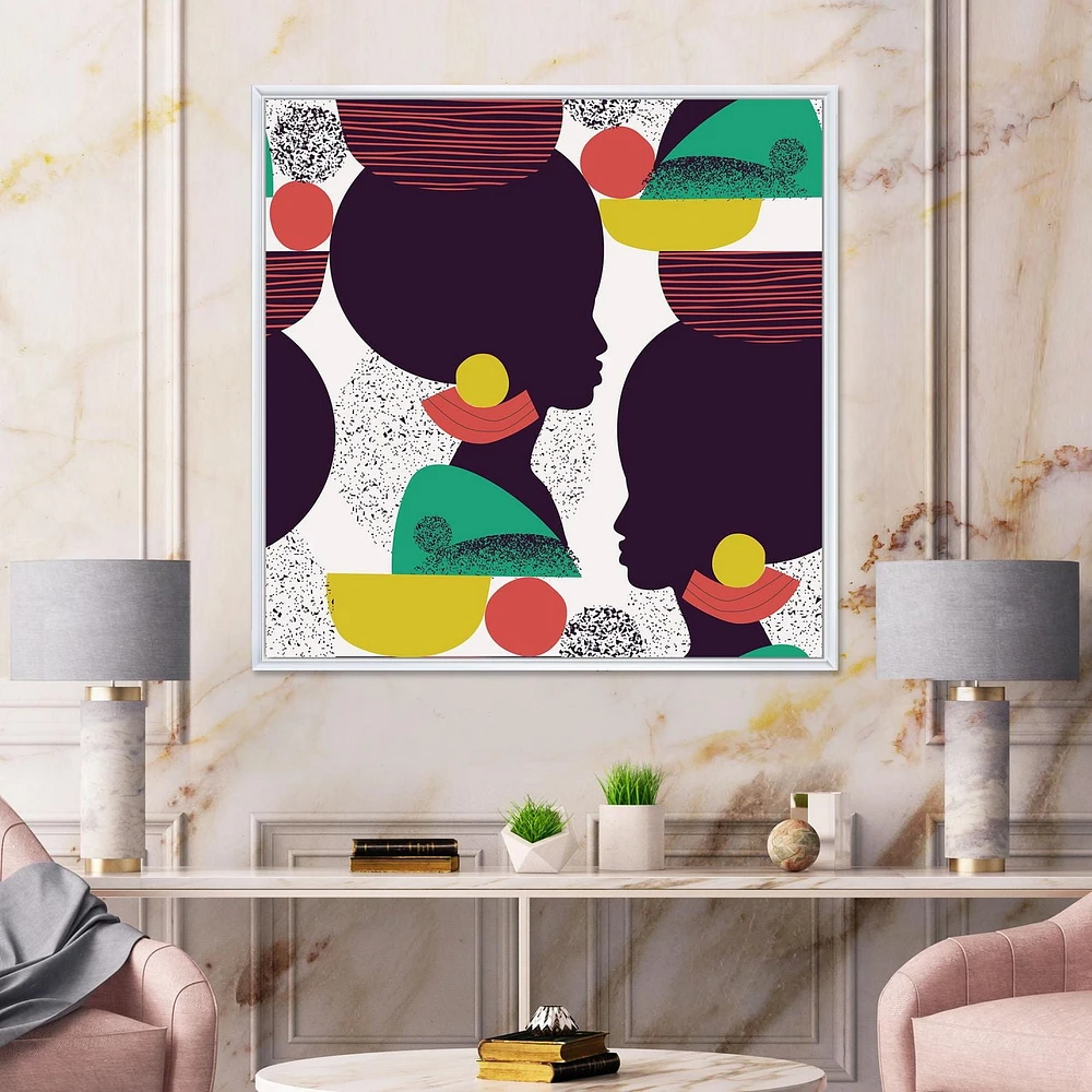 Designart Ethnic Geometric Silhouette of Afro American III FLOAT FRAME WALL ART