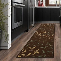 Tapis de couloir contemporain à motif de feuilles et à sous-couche en caoutchouc de la collection Ottohome