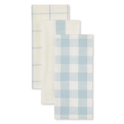 FRAÎCHE Spring Blue Gingham Kitchen Towels, 3 pack, One Size