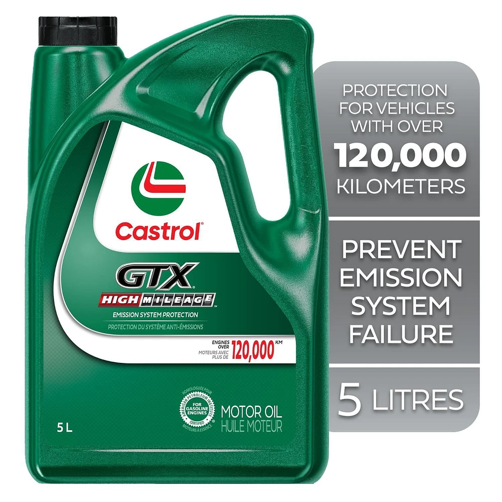 Castrol GTX – High Mileage 5W30 - 5 l Une huile haut de gamme formulée pour les moteurs ayant plus de 120 000 km au compteur.
