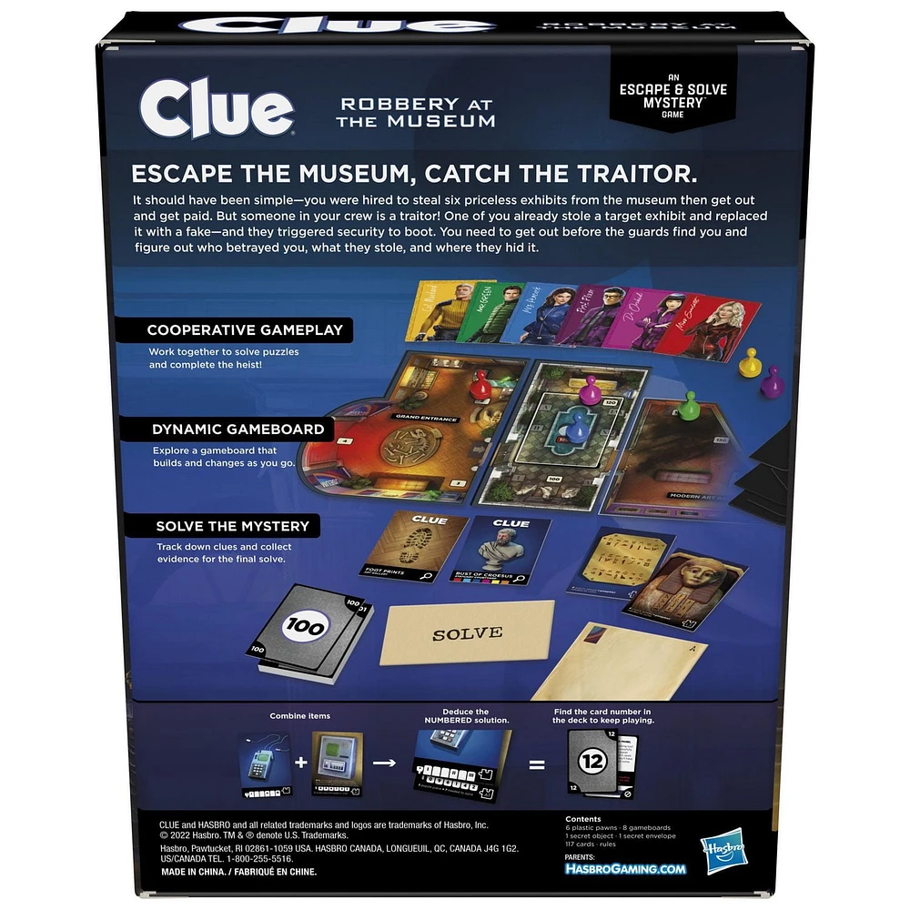 Clue Vol au musée, jeu d'enquête façon Escape Game, jeu de plateau coopératif familial, à partir de 10 ans, 1 à 6 joueurs