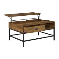 Table basse à plateau relevable Fort Worth, finition effet bois brun
