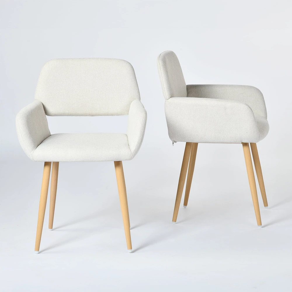 Ensemble de 2 chaises d'appoint Homy Casa, confortables et rembourrées avec accoudoirs, design moderne, tissu beige