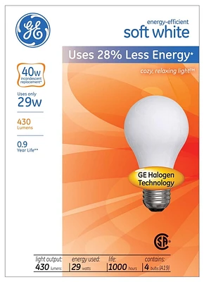 Lampe éconergétique A19 GE 29 W – paquet de 4