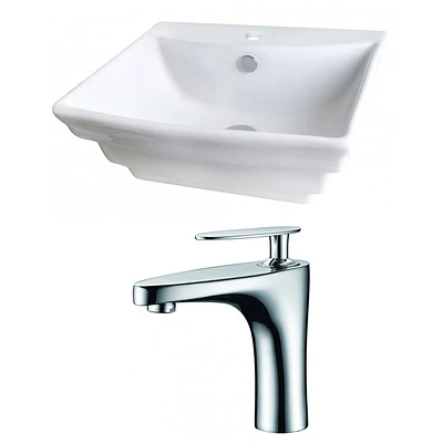 in. W Above Counter White Bathroom Vessel Sink Set For 1 Hole Center Faucet AI