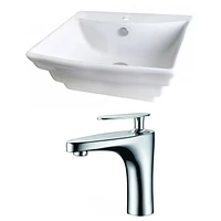 in. W Above Counter White Bathroom Vessel Sink Set For 1 Hole Center Faucet AI
