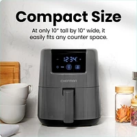 Chefman 2L (2 Qt) Compact Air Fryer w/ Digital Display and Shake Reminder - Grey, New