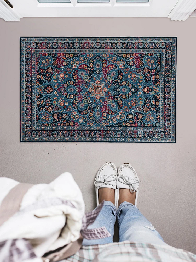 Tapis d'appoint Emerald Farlin noir & ivoire de 2 pi 2 po x 3 pi 2 po