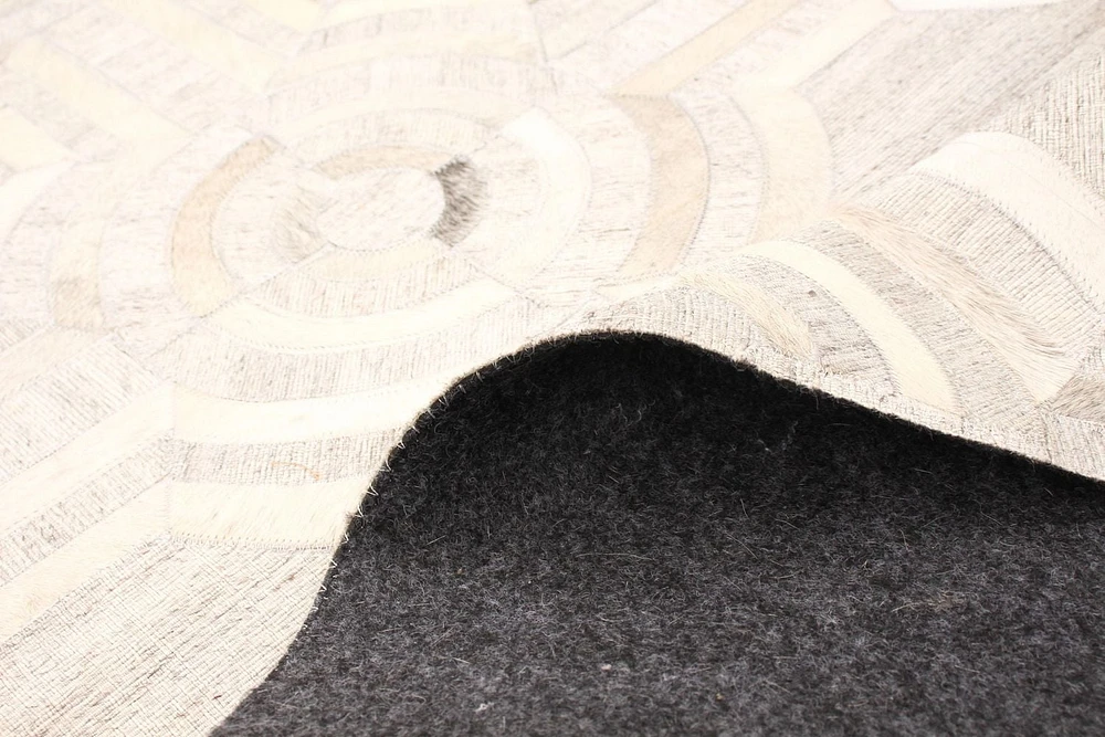 ECARPETGALLERY 9'1" x 12'9" Contemporary Cowhide Patchwork Handmade Area Rug for Living Room, Dining Room and Bedroom in Grey