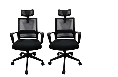 CHAISES DE BUREAU / CHAISE DE BUREAU ERGONOMIQUE EN NYLON MESH K-LIVING LUNA AVEC HAUTEUR RÉGLABLE EN NOIR (2 PAR BOÎTE)